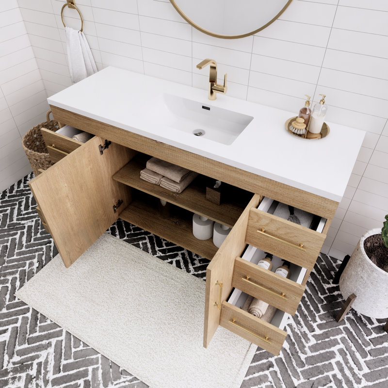 Meuble-lavabo simple l 60 po, Chêne et teck