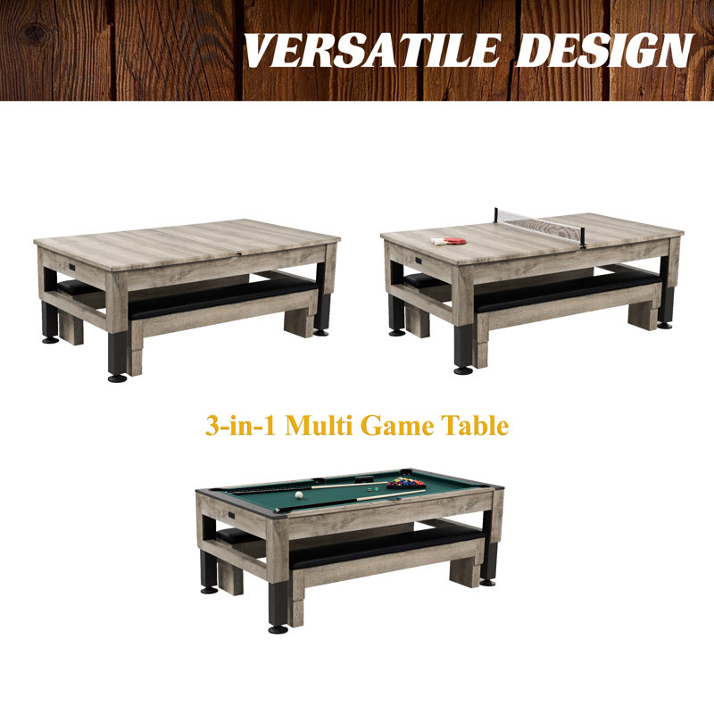 Westmont 7' Light Brown Wood 3-in-1 Pool, Ping Pong, and Dining Table