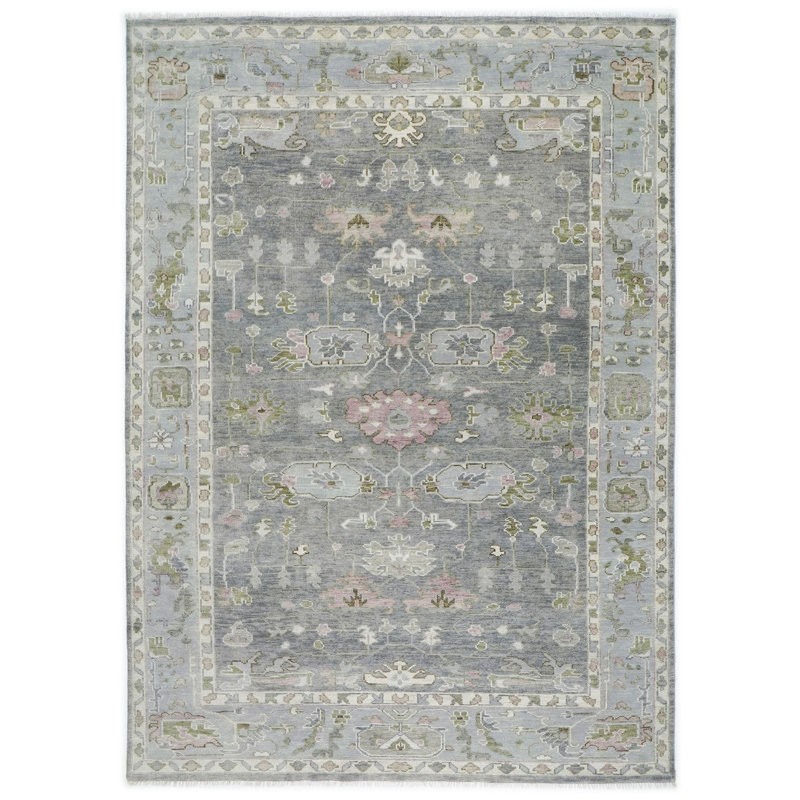 Tapis transitionnel gris en laine noué à la main 10 x 13 pi 11 po Oushak