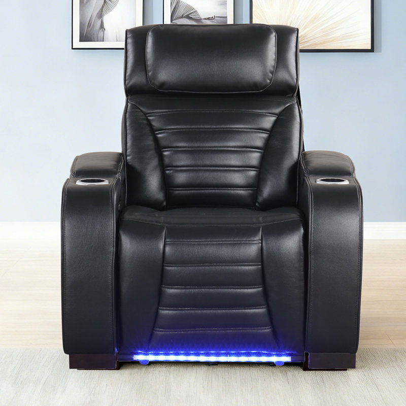 38.25''Wide Breathable Leather Square Arms Power Recliner With Storage Arms & Powered Headrest, Black
