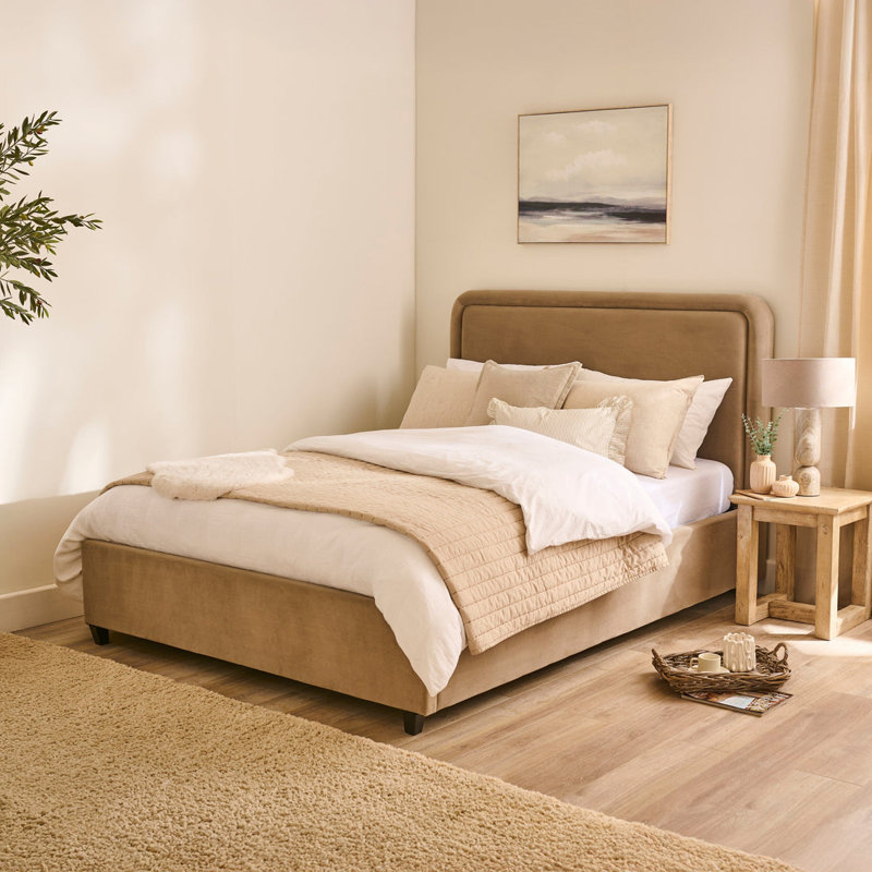 Upholstered Ottoman Lift Up Storage Bed, Double, Driftwood