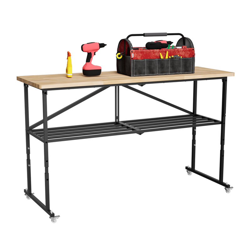 Clara Heavy-Duty Foldable Wooden Workbench with Butcher-Block Top