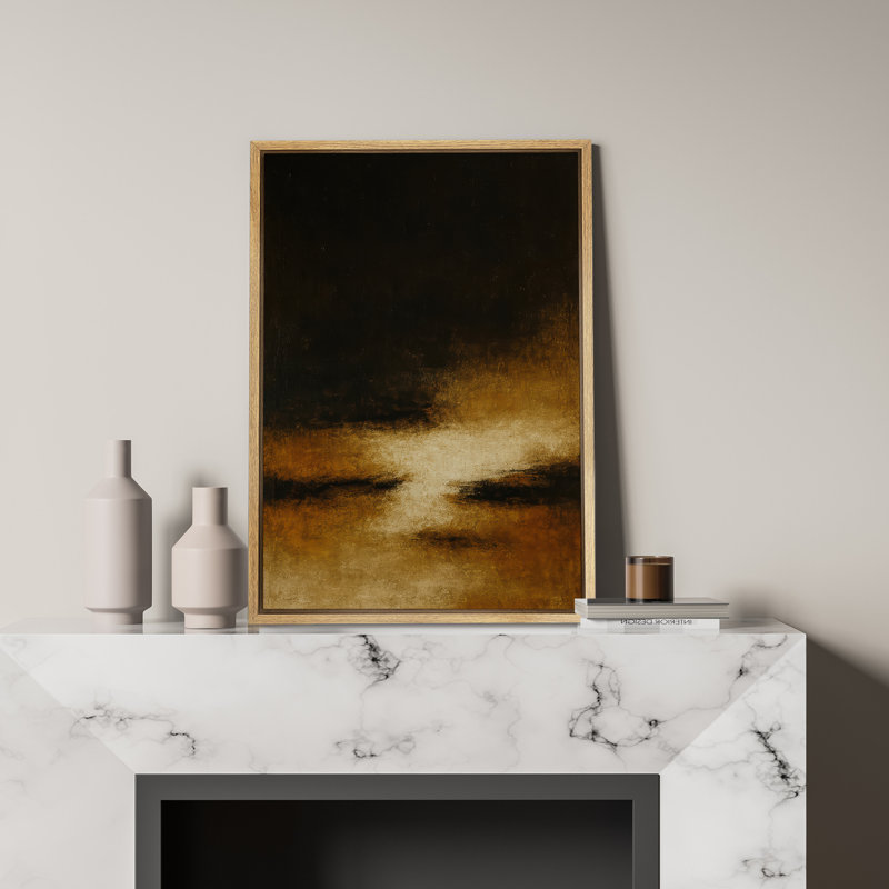 Reproduction de paysage abstrait foncé encadré sur toile pour décor de salon, H 24 po x l 16 po, Cadre flottant, Naturel
