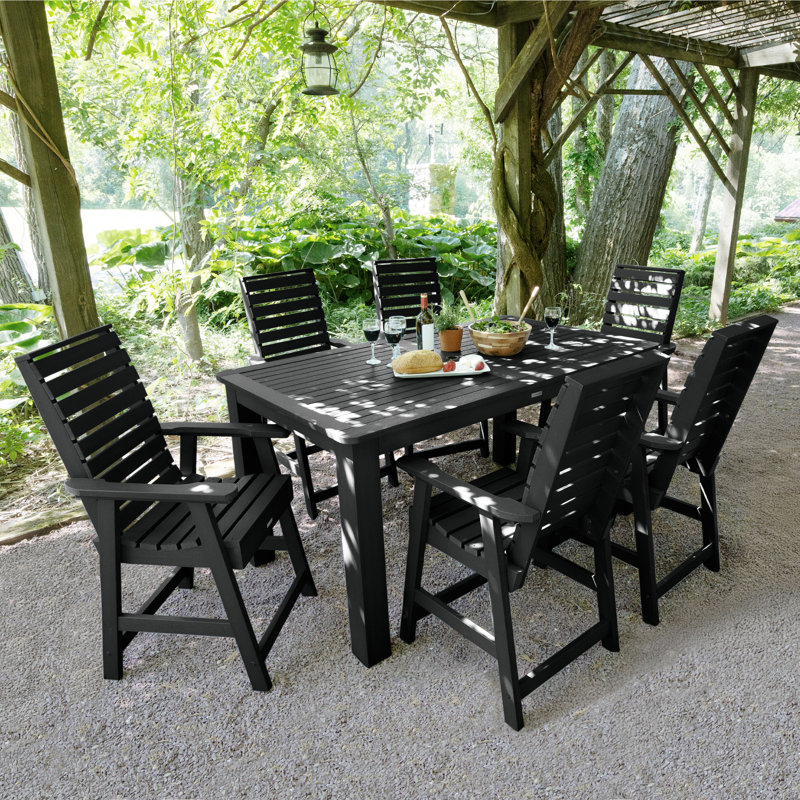 Midwest 6 - Person Patio Dining Set with Rectangular Table, Black, 36'' H x 42'' W x 72'' L