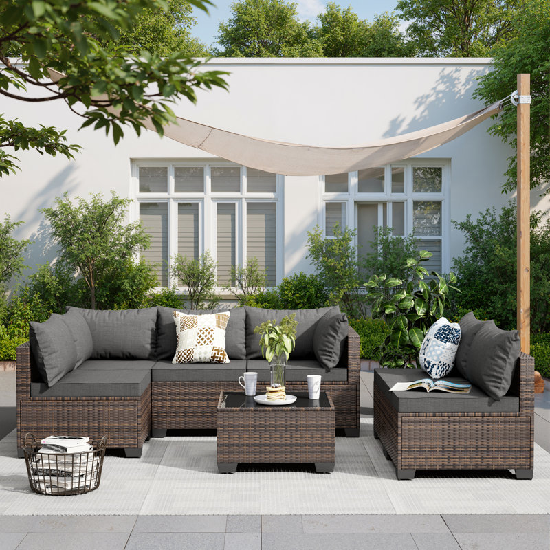 6 - Person Modular Patio Conversation Set with Cushions, Gray