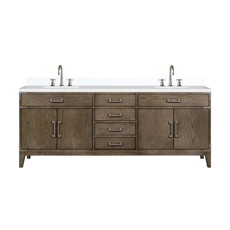 Ensemble de meuble-lavabo double 84 po x P 22 po Laurel, Chêne gris, Quartz blanc