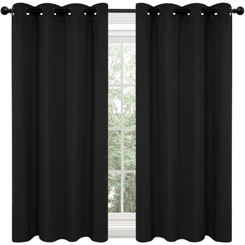 Thermal Insulated Room Darkening Grommet Curtain Panels (Set of 4), 52" W x 63" L, Black