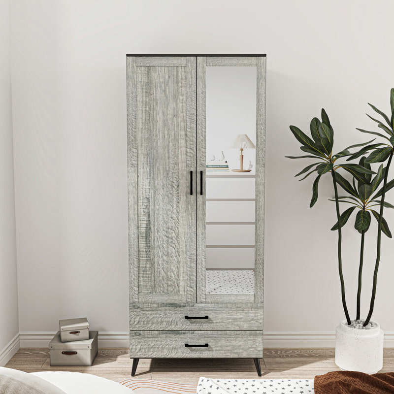 Bostick Solid Wood Wardrobe, Black Ash Grey