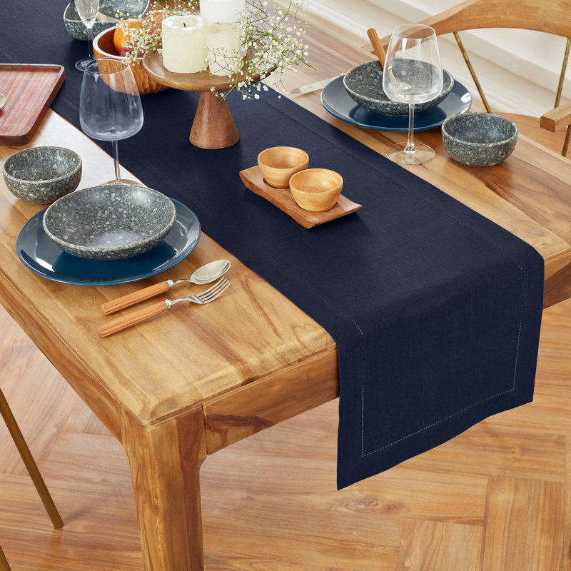 Medium Weight Hemstitch - 100% Pure Linen Table Runner, 108" x 14", Navy