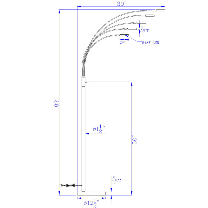 Riner 82'' LED Tree Floor Lamp, Brushed Steel