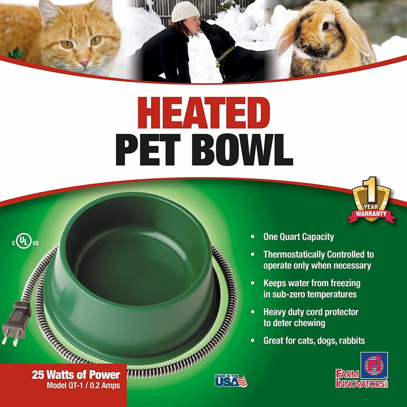 Green Heated Pet Water Bowl with Anti-Chew Cord Protector