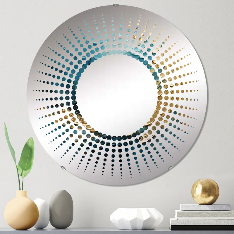 Miroir Starburst, H 23,6 po x l 23,6 po, Or bleu sarcelle spirale océanique I