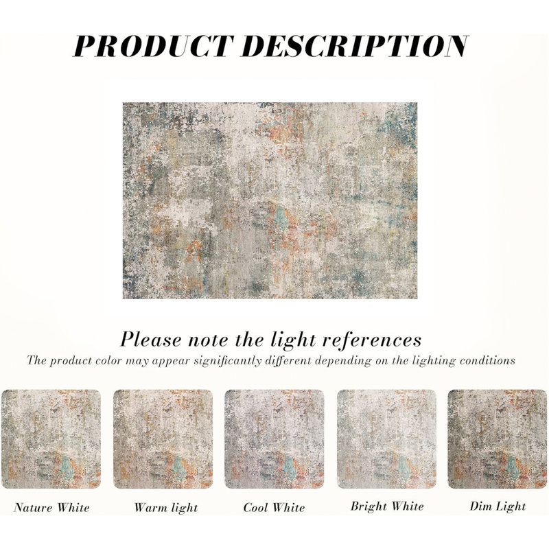 Sarah Modern Abstract Machine Washable Area Rug with Non-Slip Backing, Rectangle 4' x 6'