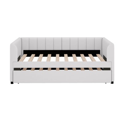 Twin Size Upholstered Daybed With Ergonomic Design Backrest And Trundle by Latitude Run