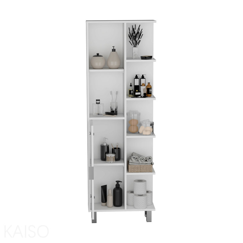 Armoire de rangement pour salle de bain en lin de 63 pouces de hauteur Crovie avec sept tablettes ouvertes