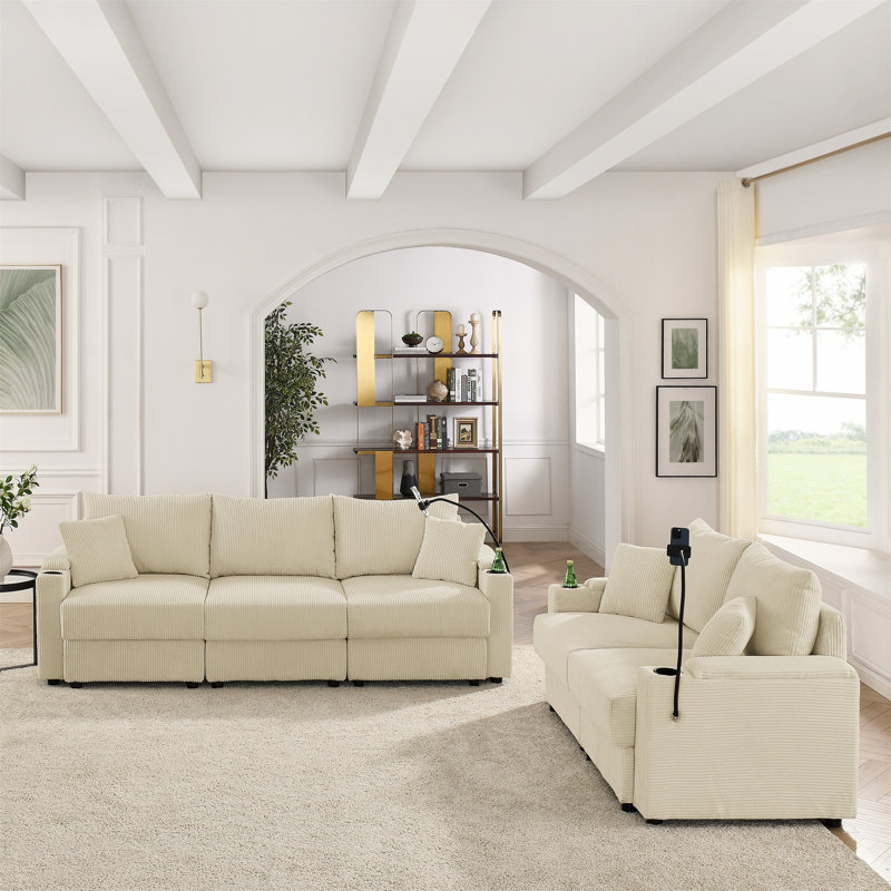 Ensemble de canapé et causeuse avec rangement Modern, Beige
