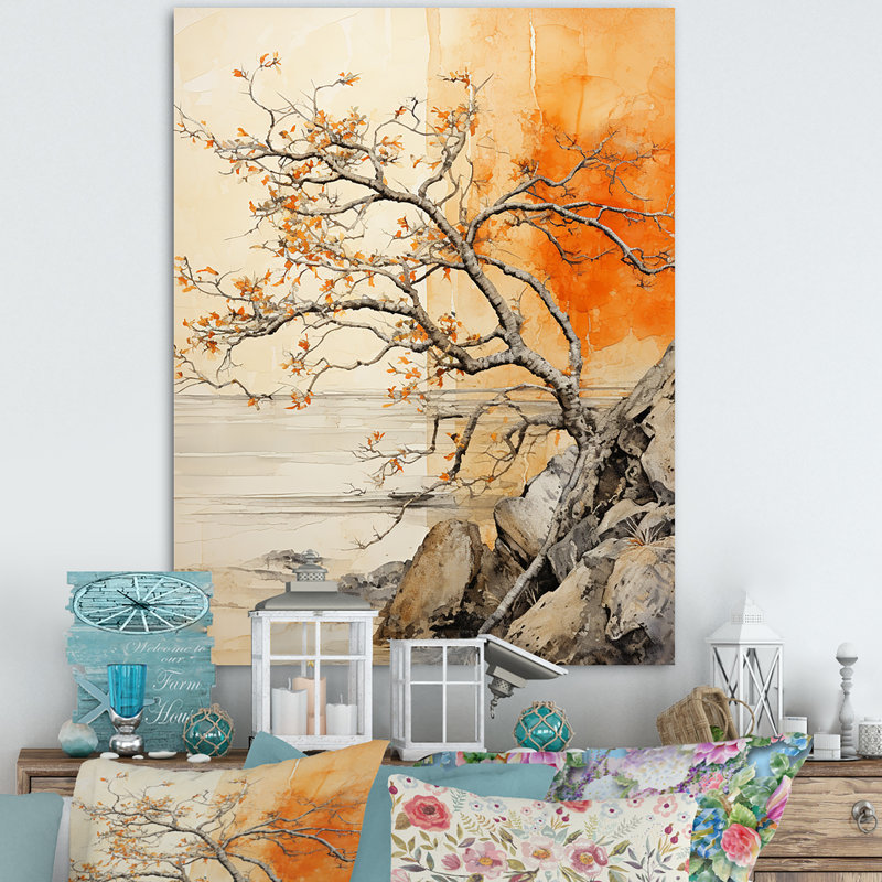 «Orange Brich Wood In Winter IV», reproduction sur toile, Cadre photo argenté, H 32 po x l 16 po
