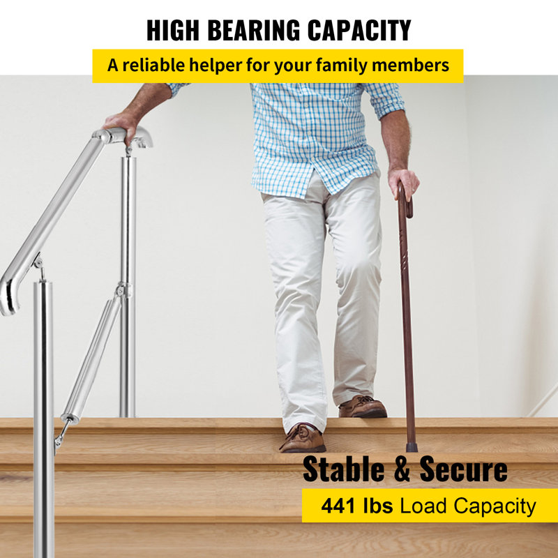 Adjustable Stainless Steel Handrail for 2-3 Steps, Silver Finish