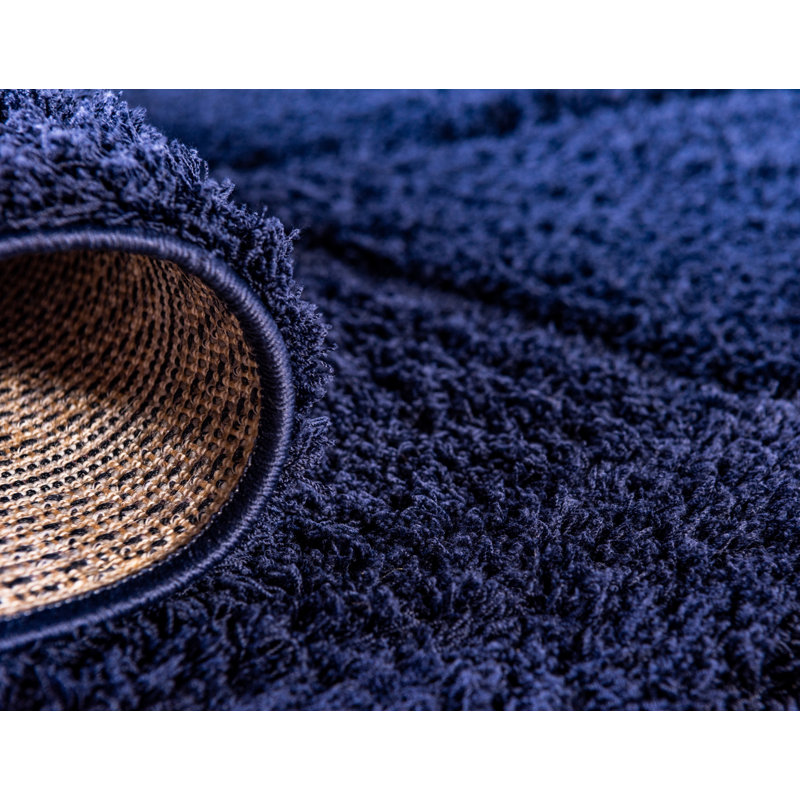 Tapis bleu marine à poils longs Cand, Rectangle 4 pi 1 po x 6 pi 1 po