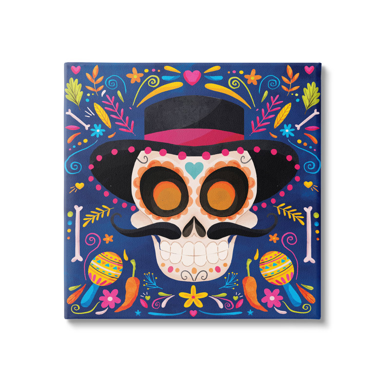 Day Of Dead Patterned Skull by ND Art - Wrapped Canvas Print, 17" H x 17" W x 1.5" D