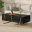 Table basse rectangulaire moderne ultrabrillante pour le salon avec rangement et base, 4 tiroirs