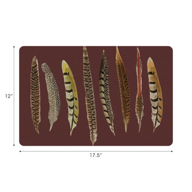 Pheasant Feathers Vegan Leather Rectangle Pebble Placemat, Porto