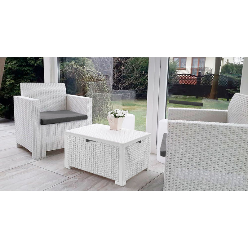 Outdoor Lounge Set Neptune, Garden Set with Cushions, Rattan Effect, White