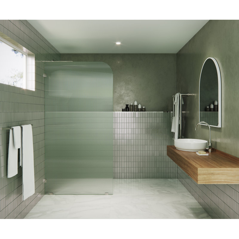 Aurora 40 in. x 78 in. Fully Frameless Fluted Radius Single Fixed Shower Panel, Left, Polished Nickel