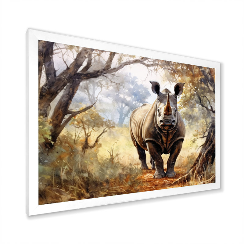 Wild Rhinoceros II sur toile, H 12 po x l 20 po x P 1 po, Cadre simple blanc