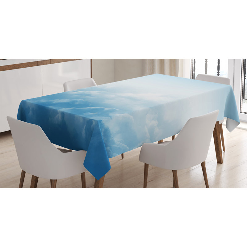 Clouds Tablecloth, Fluffy Clouds High Above Ground Mass Of Condensed Water Vapor Floating Dream Image, Rectangular Table Cover For Dining Room Kitchen Decor, 52" X 70", Blue White
