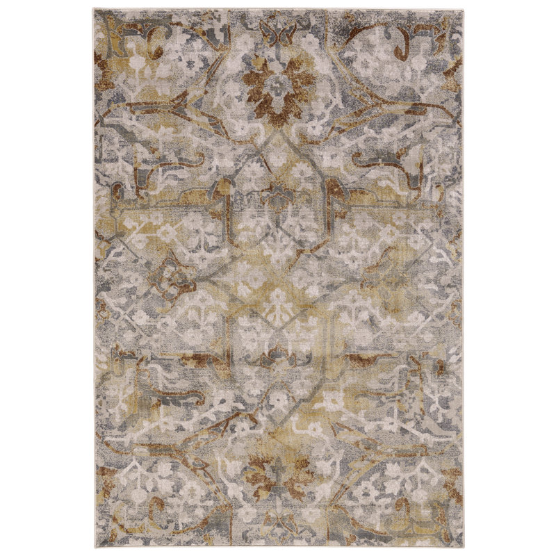 Oriental Pewter Gray/Honey Gold Area Rug, Rectangle 2'2" x 4'