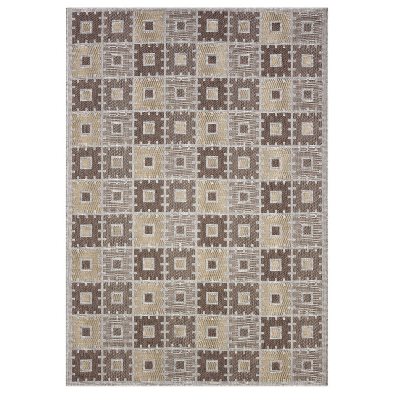 Tapis intérieur / extérieur en polypropylène tissé à la machine Toniana, Sable, 5 pi 3 po x 7 pi 3 po