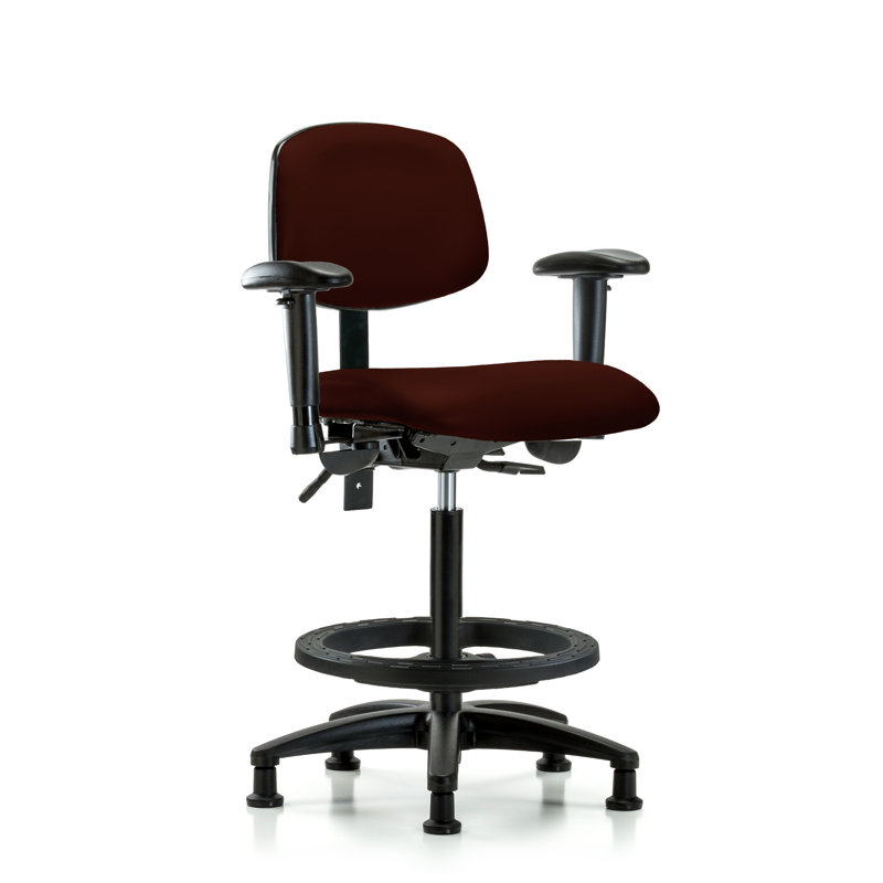 Astrid Vinyl Drafting Chair, Burgundy, Glides, Not Included