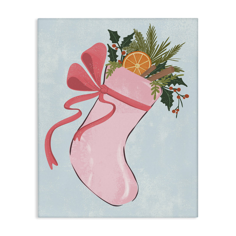 Art mural en toile rose avec bas de Noël par Nikita Jariwala, H 30 po x l 24 po