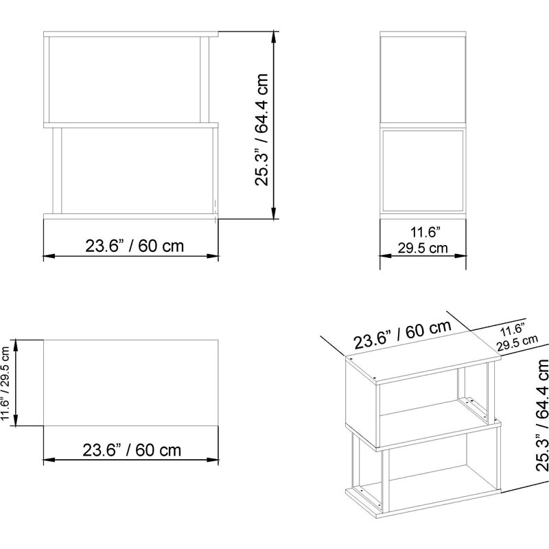 Bibliothèque standard H 25,35 "x l 23,62" Parren, Noyer / blanc