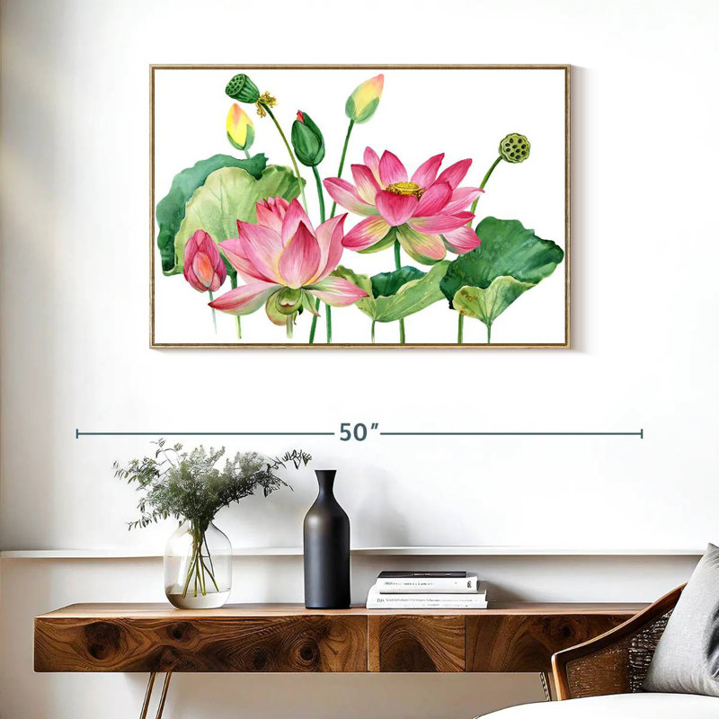 Grappe de lotus rose, Cadre flottant en bois naturel, 37 po x 25 po