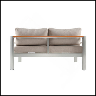 Causeuse d'extérieur en aluminium Cora, structure argentée avec coussin beige