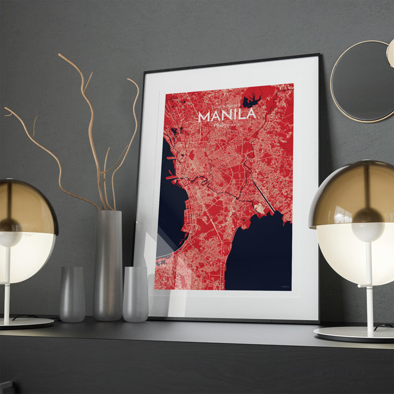 Manille, carte de la ville, impression, H 17 po x l 11 po, Rouge / Bleu marine