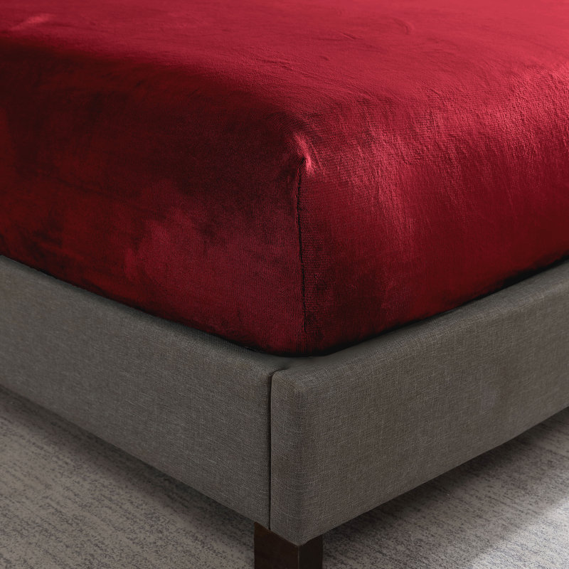 Super Soft, Warmth Flannel Plush Velour Fitted Sheet, Full Fitted Sheet, Red