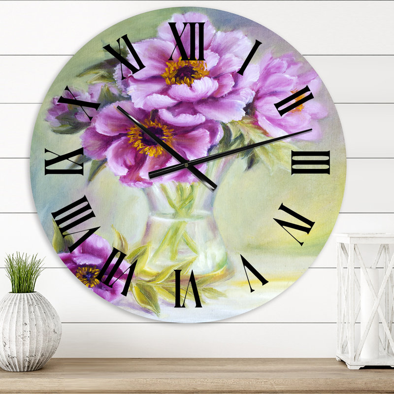 Pivoines dans un vase nature morte - Horloge murale traditionnelle, Petit