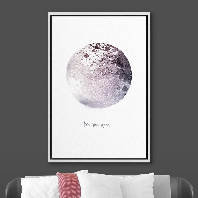"IDÉE4WALL", reproduction d'art sur toile encadrée comme la lune, aquarelle, planète grise, astronomie et espace, technique mixte, art moderne bohémien pour le salon