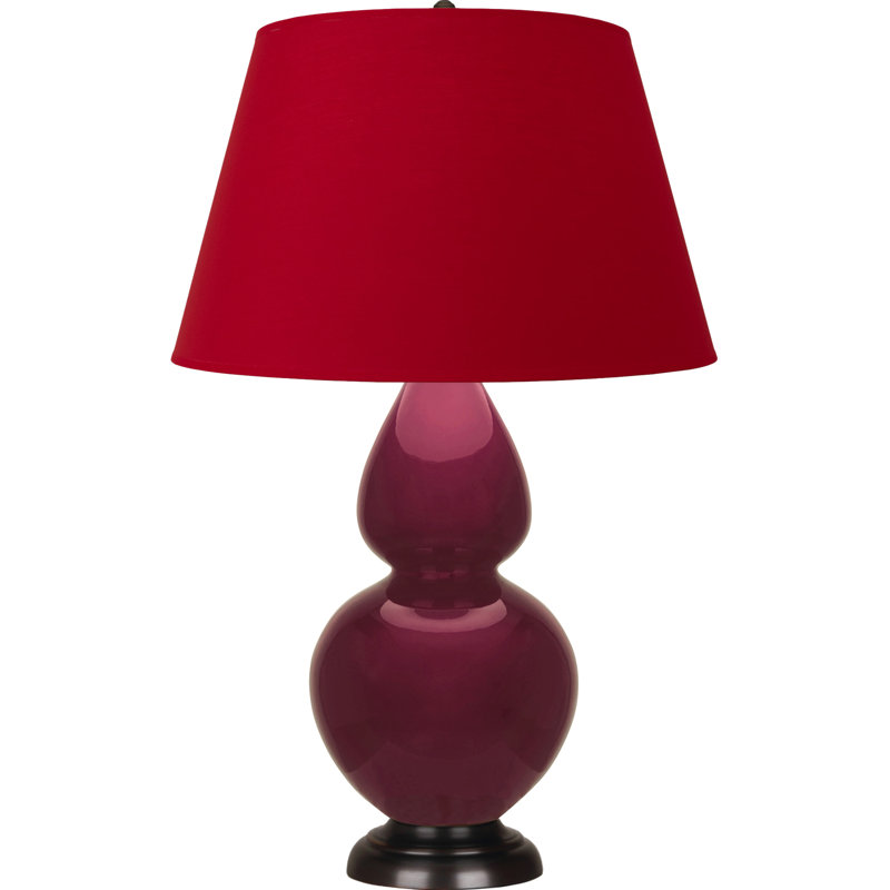 Lampe de table double gourde en céramique, Perle, Sucre prune glacé, Bronze