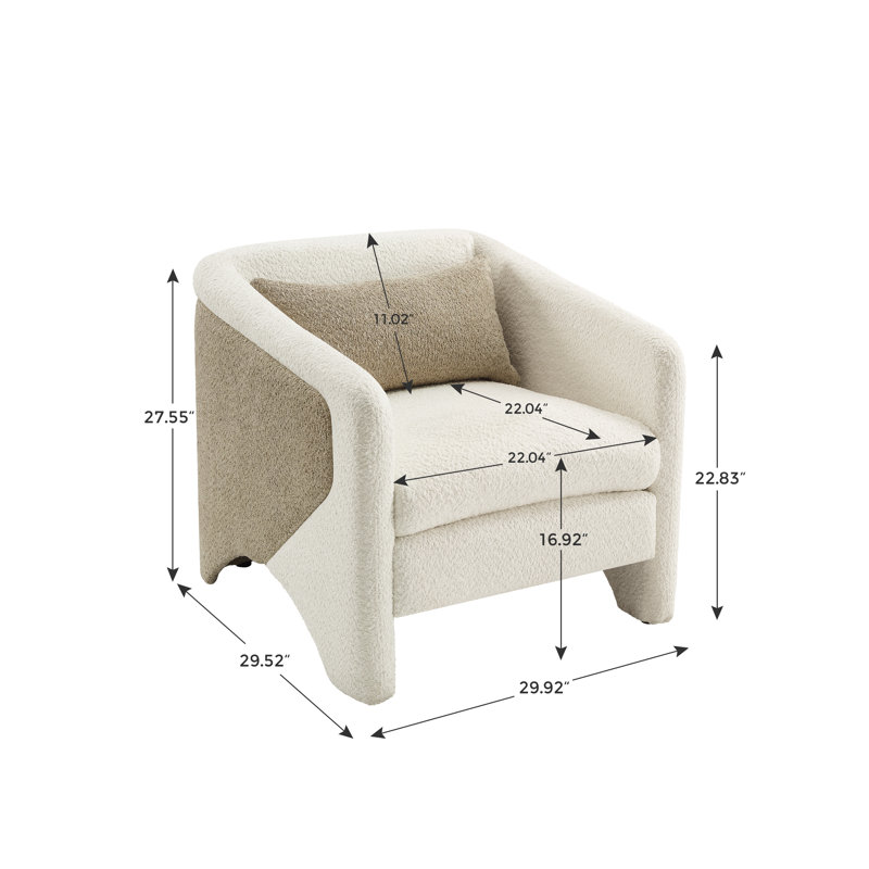 Fauteuil demi-tonneau rembourré Bleier, Blanc / chameau