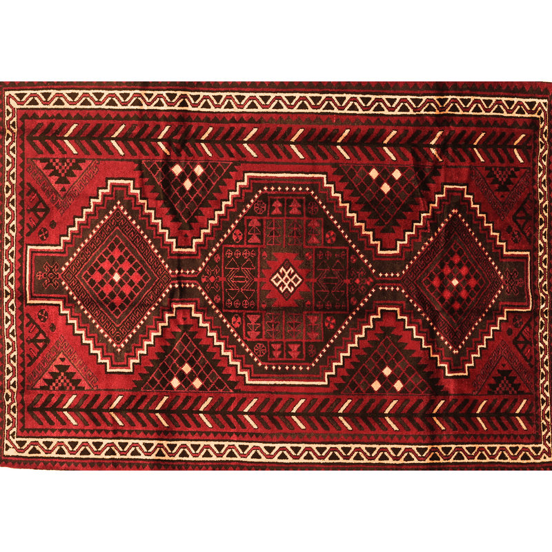 Tapis rond rouge / crème / noir en laine et polyester tissé à la machine 3 pi Fujiye