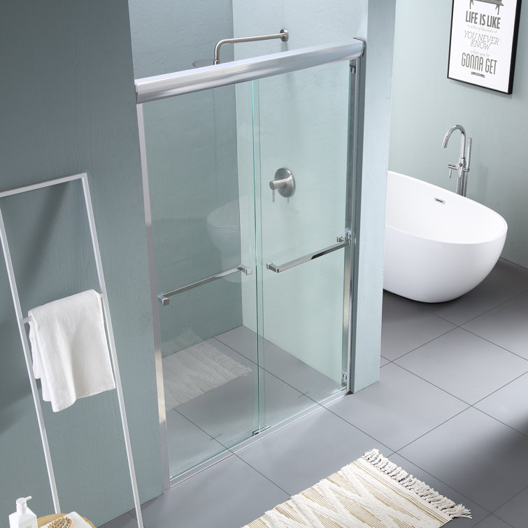 48'' W x 76'' H Bypass Semi-Frameless Shower Door with Clear Glass