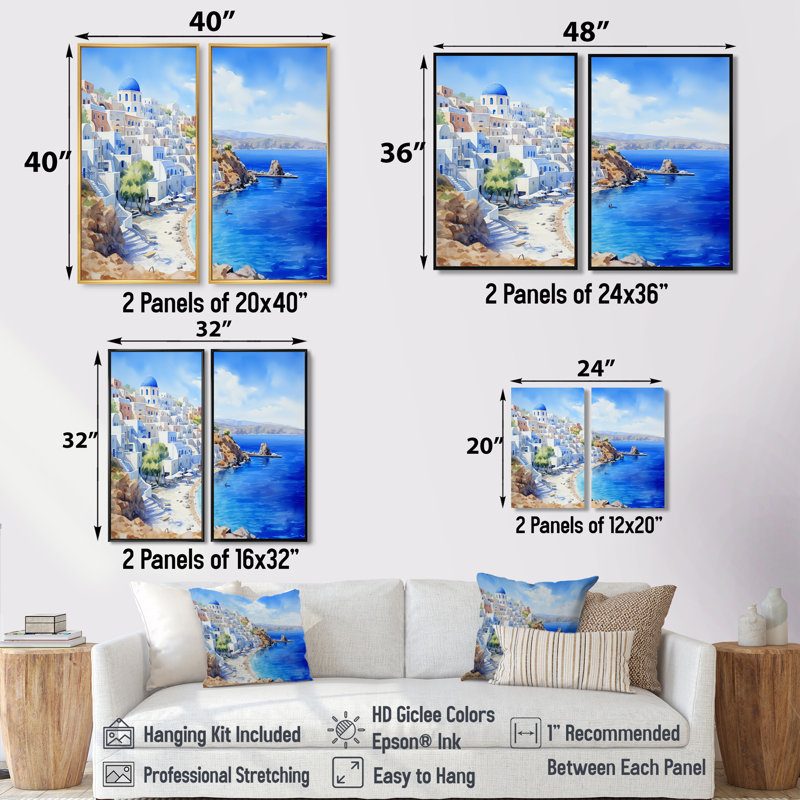 Santorini, Grèce, sérénité - Grande Grèce, art mural, 36" H x 48" W, Impression encadrée flottante, Black