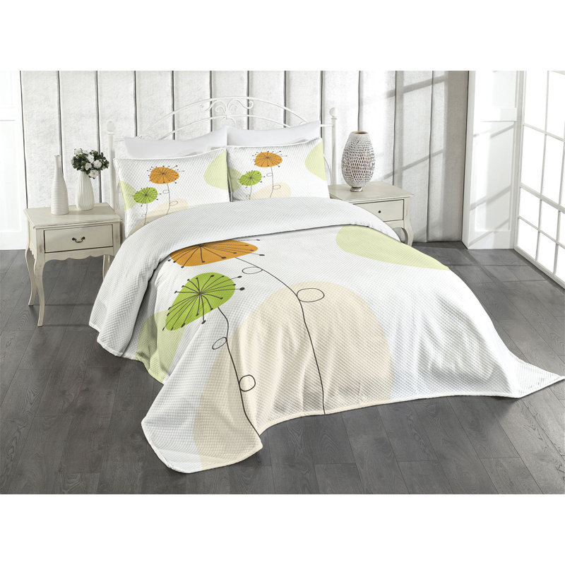 Ambesonne Dandelion Bedspread Set Shower Theme Dark Brown Orange Green