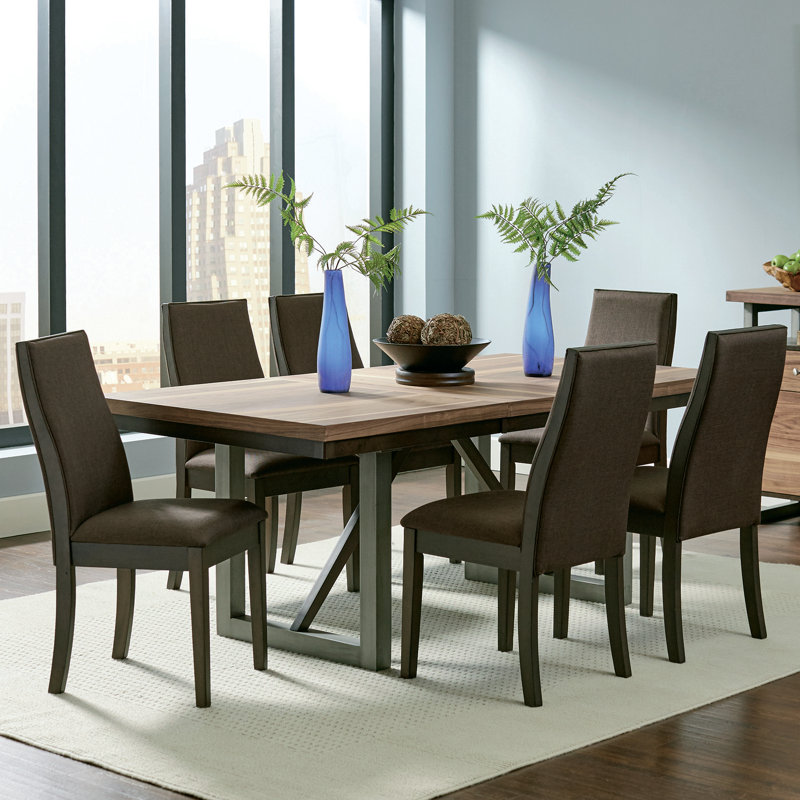 Steadman 6 - Person Extendable Dining Set, Beige, Brown/Walnut, Forest Green