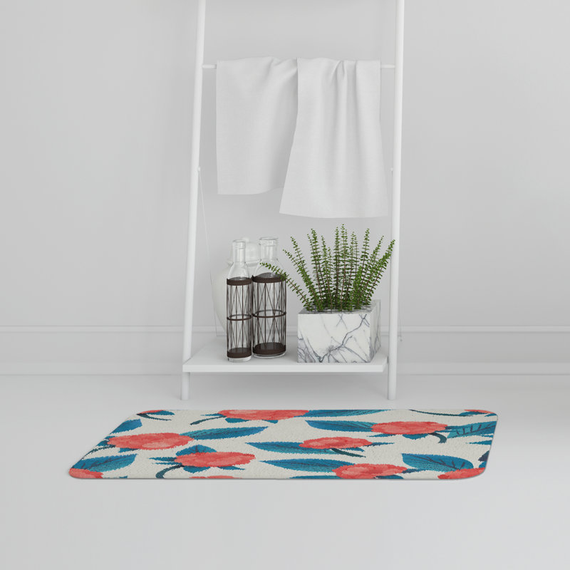 Nyles Memory Foam Non-Slip Bath Rug, Coral Raspberry Floral