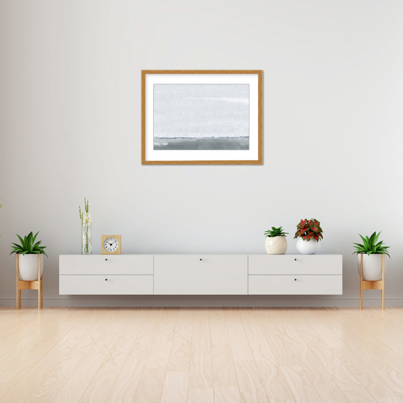 Coastal Retreat Silver Seas: Abstract Oceanscape, 16" H x 24" W x 1.125" D, Framed Matted Print, Gold